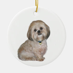 Adorno De Cerámica Lhasa Apso (A) - dorado / crema