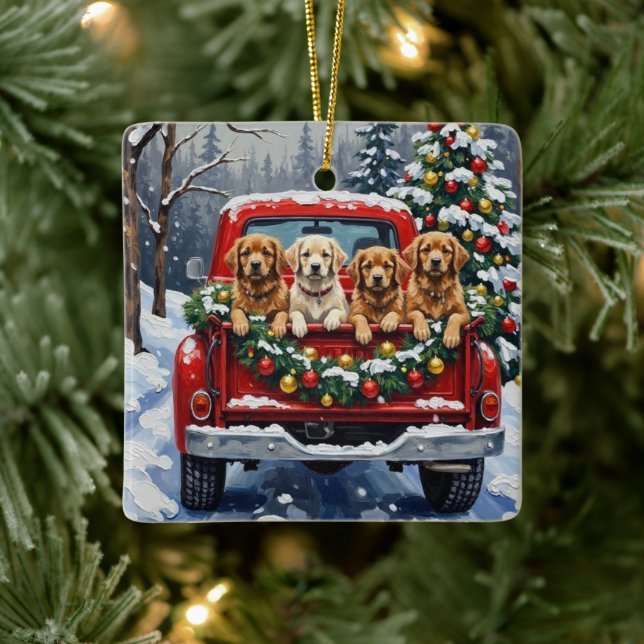 Adorno De Cerámica Lhasa Apso Christmas Red Truck Holiday (Árbol)