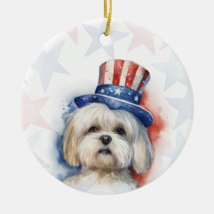 Adorno De Cerámica Lhasa Apso Perro, 4 de julio Personalizado