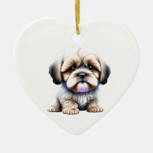Adorno De Cerámica Lhasa Apso Puppy personalizado