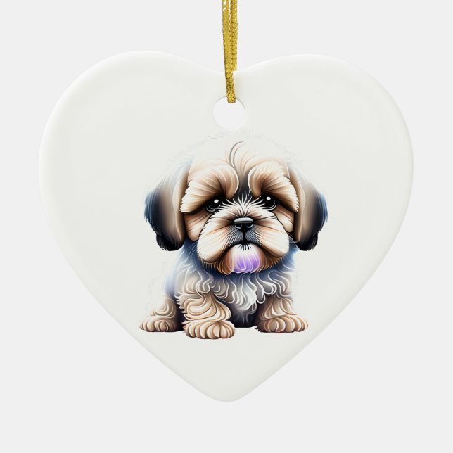 Adorno De Cerámica Lhasa Apso Puppy personalizado (Frente)
