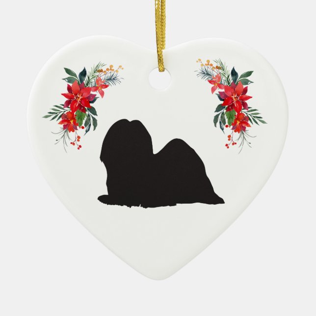 Adorno De Cerámica Lhasa Apso Silhouette con el nombre Poinsettia (Frente)
