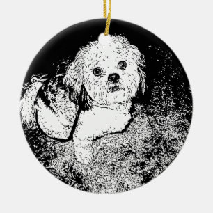 Adorno De Cerámica Lhaso Apso en pluma y tinta