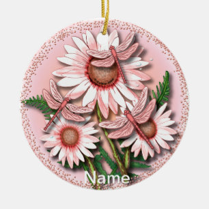 Adorno De Cerámica Libélula Margaritas Rosadas