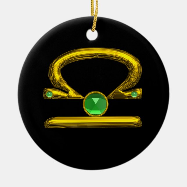 Adorno De Cerámica LIBRA ZODIAC CUMPLEAÑOS JEWEL VERDE EMERALD Gold (Frente)