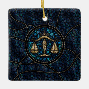 Adorno De Cerámica Libra Zodiac Dot Art Estilo Abalone Gold