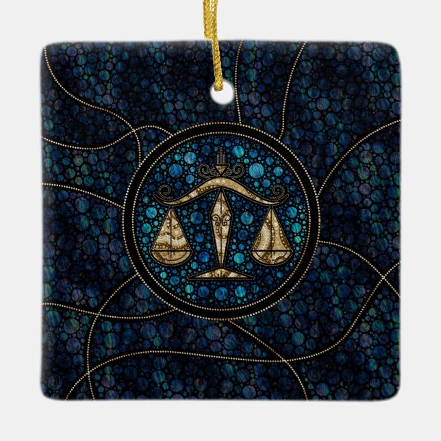 Adorno De Cerámica Libra Zodiac Dot Art Estilo Abalone Gold (Anverso)