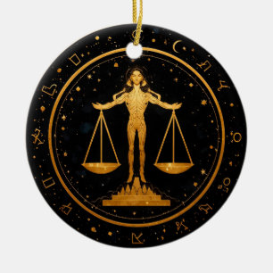 Adorno De Cerámica Libra Zodiaco Balanza de Oro