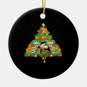 Adorno De Cerámica Librería de librerías del árbol de Navidad para