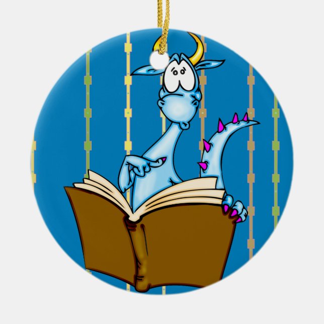 Adorno De Cerámica Libro de lectura de dragones (Frente)
