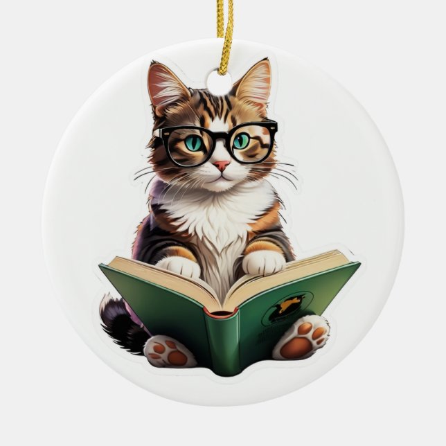 Adorno De Cerámica Libro de lectura de gatos (Frente)