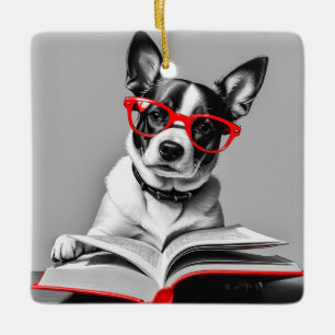 Adorno De Cerámica Libro de lectura de perros