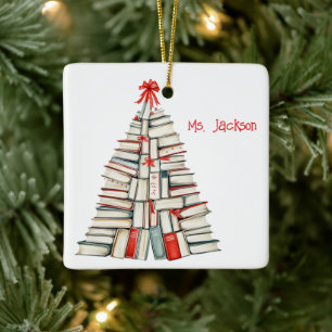 Adorno De Cerámica Libro personalizado de Navidad Árbol-Maestro/Bibli