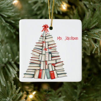 Adorno De Cerámica Libro personalizado de Navidad Árbol-Maestro/Bibli