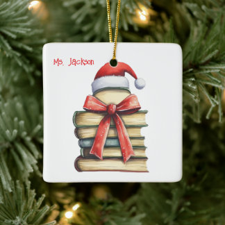Adorno De Cerámica Libro personalizado de Navidad Árbol-Maestro/Bibli