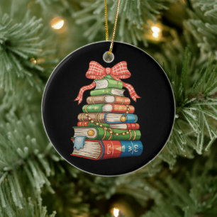 Adorno De Cerámica Libros de árbol de Navidad Lectura Bibliotecario P