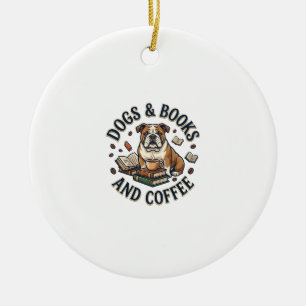 Adorno De Cerámica Libros de perros Café Bulldog Pila Taza_1