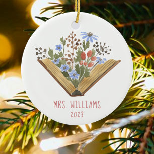 Adorno De Cerámica Libros Florales para profesores