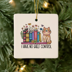 Adorno De Cerámica Libros florales y gato