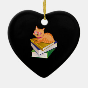 Adorno De Cerámica Libros - Gato y Libros Regalo para Amantes de los