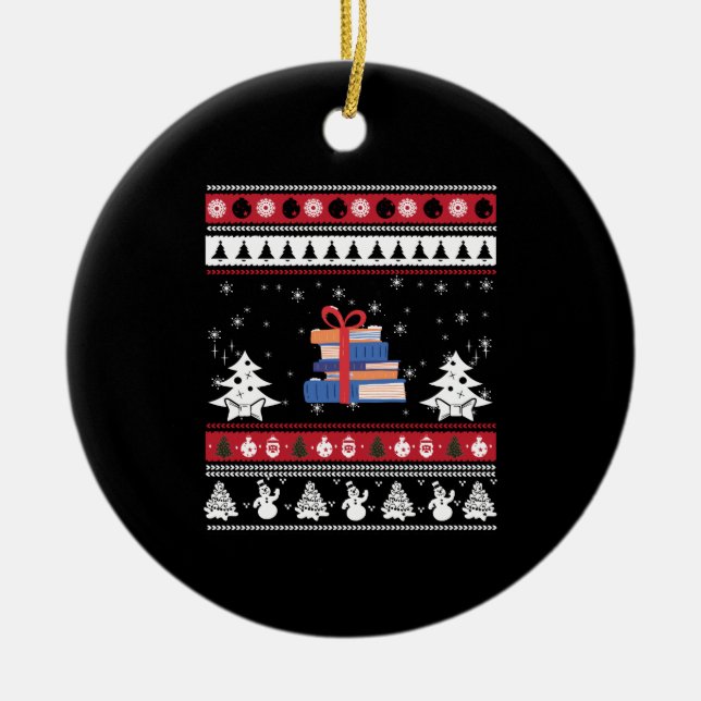 Adorno De Cerámica Libros Navidades feos Divertidos regalos de lectur (Frente)