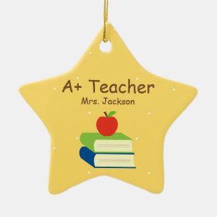 Adorno De Cerámica Libros y Apple de escuela personalizados del