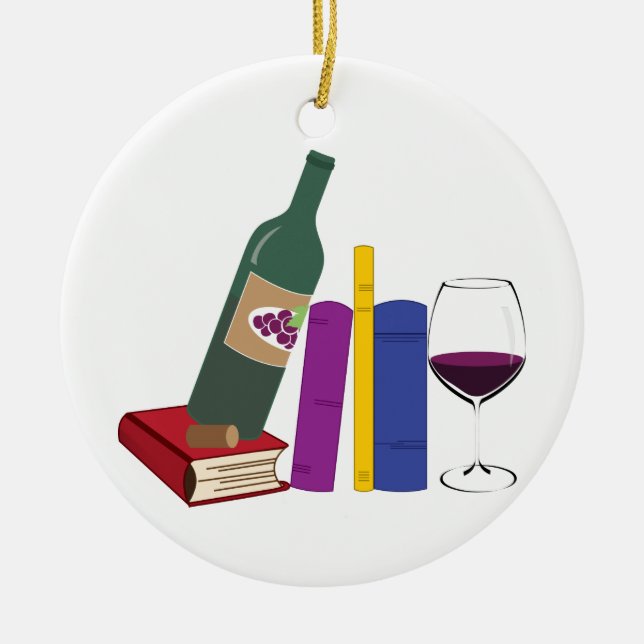 Adorno De Cerámica Libros Y Vino (Frente)