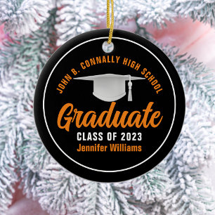 Adorno De Cerámica Licenciado Personalizado Naranja Negro 2026 Gradua