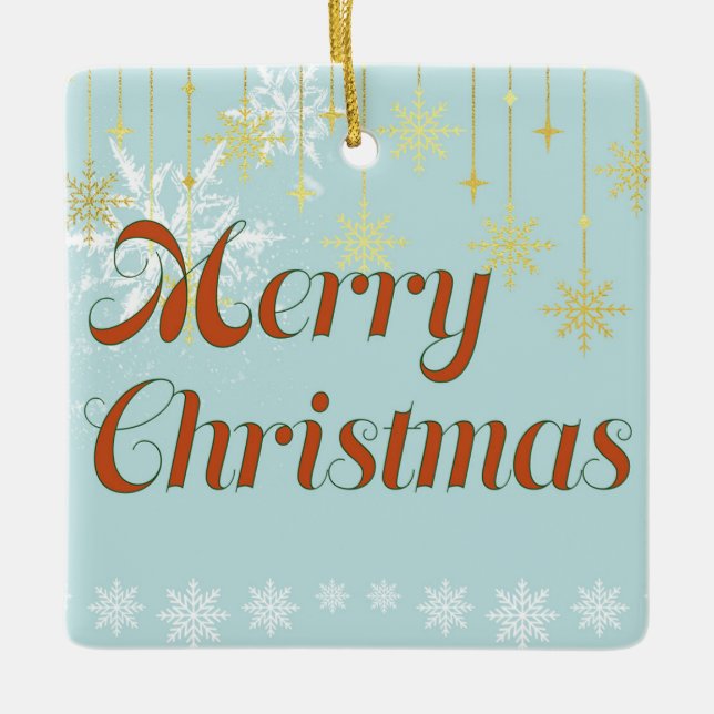 Adorno De Cerámica Light blue and Gold Merry Christmas  (Anverso)