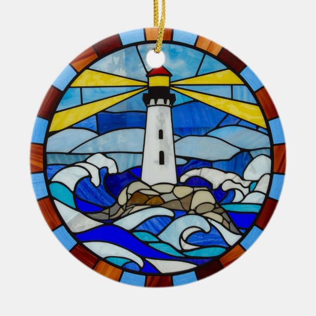Adorno De Cerámica Lighthouse Stained Glass Design (Frente)