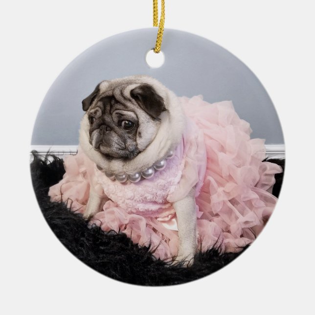 Adorno De Cerámica Lil Pickles Da Pug Fancy Ornament (Frente)