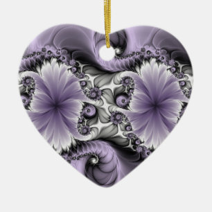 Adorno De Cerámica Lilac Illusion Abstract Floral Fractal Art Heart
