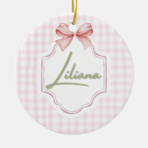 Adorno De Cerámica Liliana Baby Nursery Personalizado Bow&Gingham