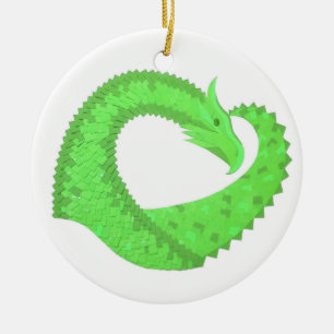 Adorno De Cerámica Lime dragón de corazón verde sobre blanco