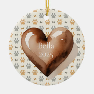 Adorno De Cerámica Linda Huella de Pata de Mascota Corazón Marrón Aqu