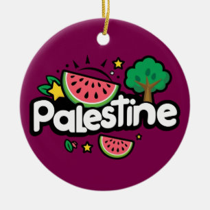 Adorno De Cerámica Linda palabra Palestina rodeada de árbol de sandía