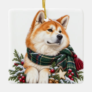 ADORNO DE CERÁMICA LINDO ADORABLE PERRO AKITA DE NAVIDAD