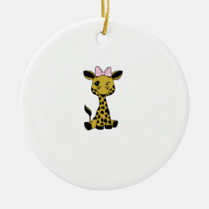 Adorno De Cerámica lindo bebé Giraffe con arco rosa