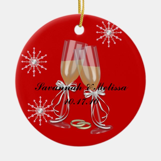 Adorno De Cerámica Lindo casado; Nuestro primer navidad (Frente)