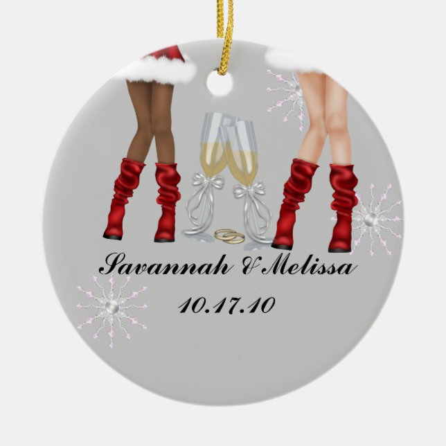 Adorno De Cerámica Lindo casado; Nuestro primer navidad (Frente)