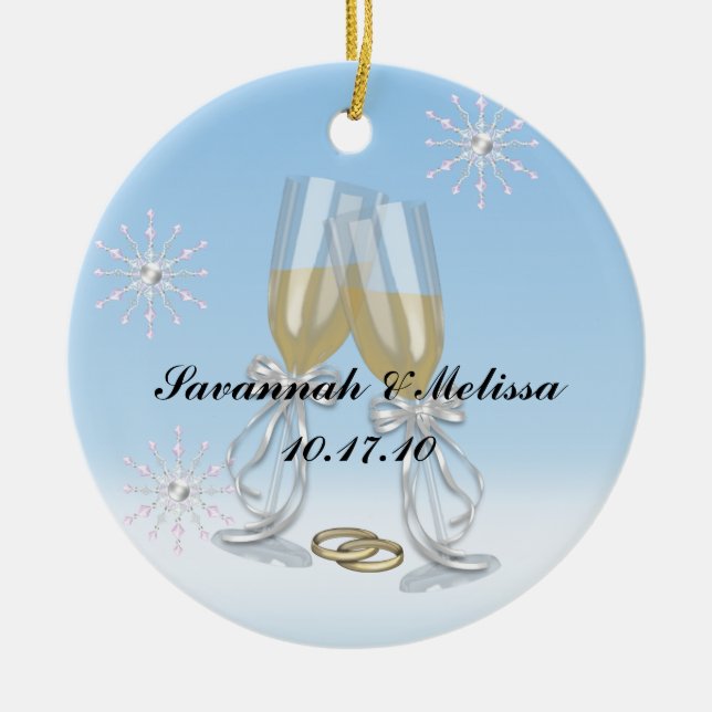 Adorno De Cerámica Lindo casado; Nuestro primer navidad (Frente)