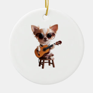 Adorno De Cerámica lindo chihuahua tocando guitarra clásica dibujo an