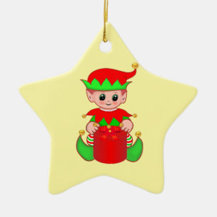 Adorno De Cerámica Lindo elfo de Navidad en amarillo