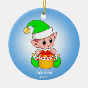 Adorno De Cerámica Lindo elfo de Navidad y tu texto