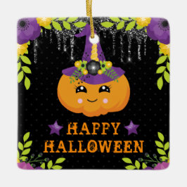 Adorno De Cerámica Lindo Floral de Calabaza Feliz Halloween