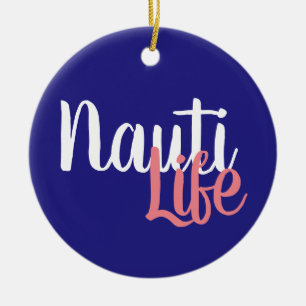 Adorno De Cerámica lindo, náutico guión NAUTI LIFE en azul marino  