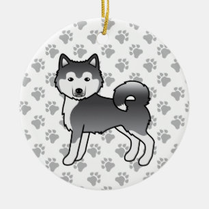 Adorno De Cerámica Lindo perro de dibujos animados Malamute azul de A