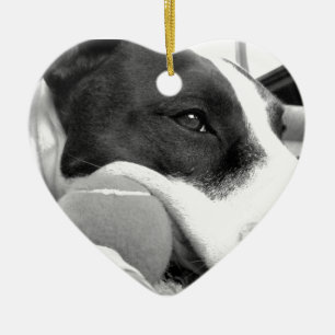 Adorno De Cerámica lindo perro de pitbull negro con bola