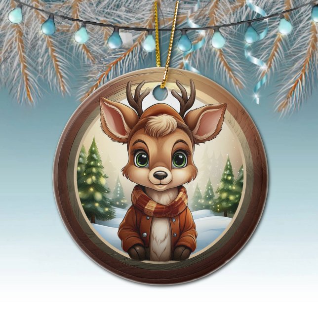 Adorno De Cerámica Lindo Reno, Cuerno de Ciervo Animal del Bosque (Xmas Reindeer Character Decoration, Christmas Doe Antlers Ceramic Ornament, Deer Decor, Doe 🦌🎄)