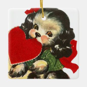 Adorno De Cerámica lindo retro vintage Valentine perro agregar sentim